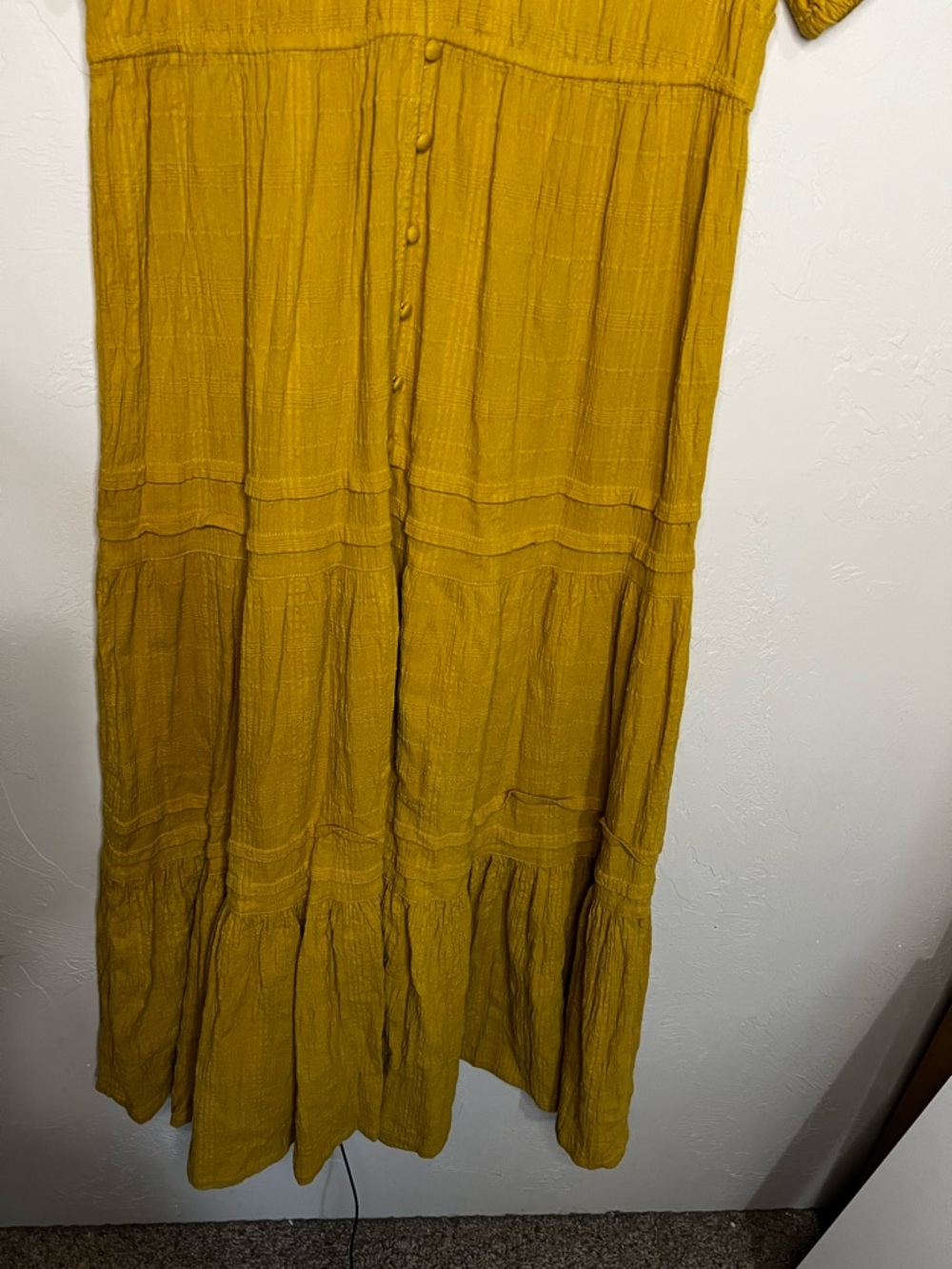 Lucky Brand Mustard Yellow Gauze Cotton Button Down Tiered Maxi Dress - Picture 4 of 12